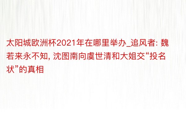 太阳城欧洲杯2021年在哪里举办_追风者: 魏若来永不知， 沈图南向虞世清和大姐交“投名状”的真相