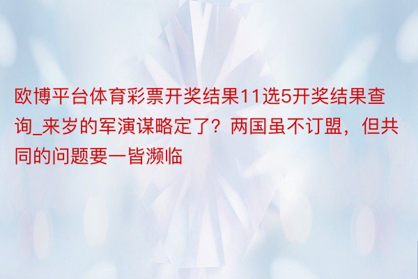 欧博平台体育彩票开奖结果11选5开奖结果查询_来岁的军演谋略定了？两国虽不订盟，但共同的问题要一皆濒临