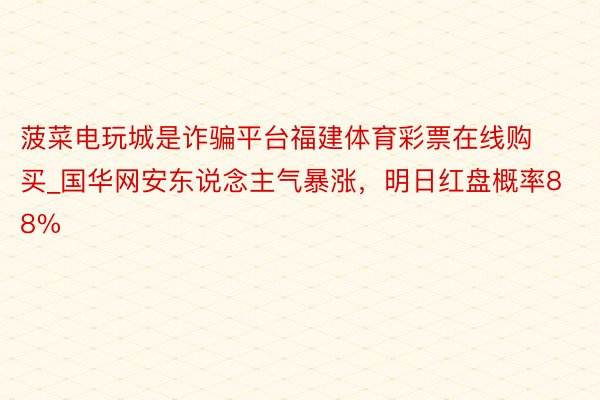 菠菜电玩城是诈骗平台福建体育彩票在线购买_国华网安东说念主气暴涨，明日红盘概率88%